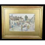 FREDERICK BRUETON (1859-1916); watercolour on paper, village scene, signed and dated 1889 lower