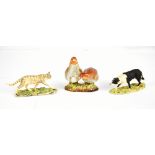 BESWICK; a model of two quails, number 2064, and two Border Fine Arts models of a sheepdog inscribed