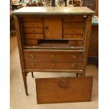A 19th century continental mahogany cabinet with marble top, for restoration, the upper section with