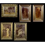 Five 19th century crystolea in moulded gilt frames, the two larger 38 x 24cm excluding frame (5).