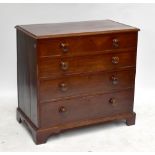 A 19th century mahogany chest of four drawers raised on ogee bracket feet, height 88.5cm, width