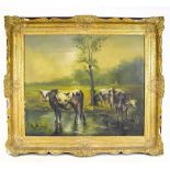 PIEMS; oil on canvas 'Cattle Grazing', signed lower right, framed, 59 x 69cm.Additional