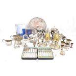 A quantity of assorted silver plate to include photograph frames, gadrooned tea service, trays,