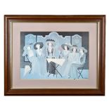 A framed print of Edwardian ladies.