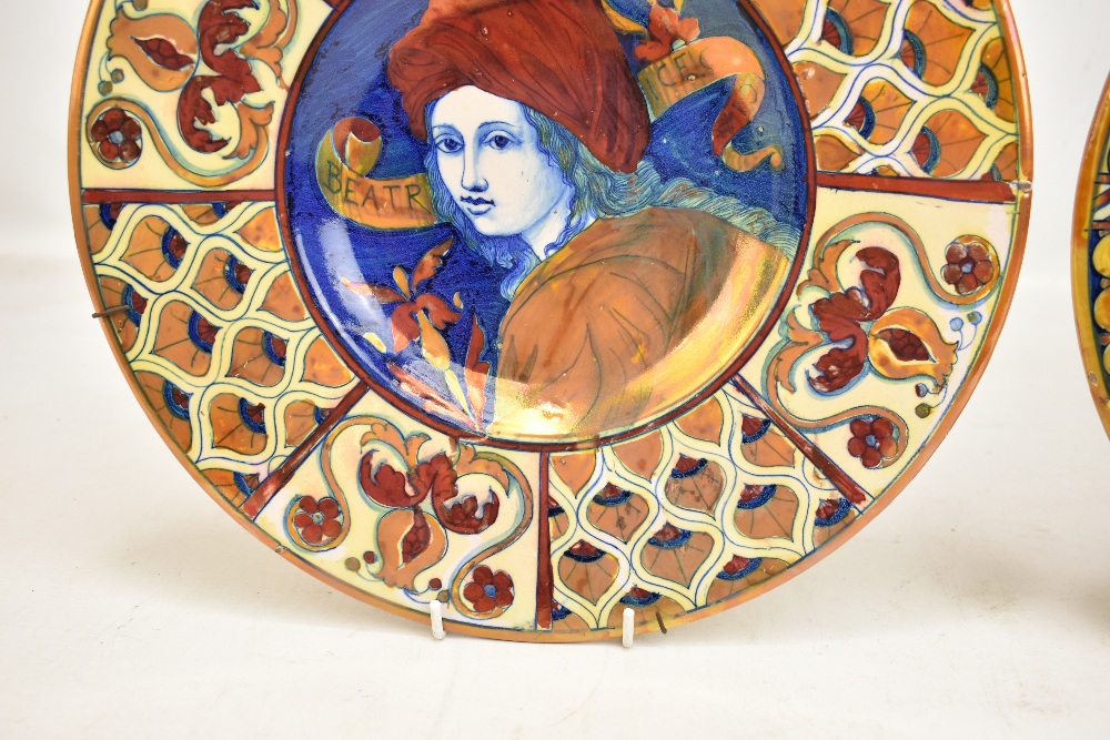 Two 19th century Italian lustre glazed maiolica revival bowls painted to centre with portraits of - Image 3 of 7