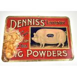 An original advertising pictorial tin sign 'Dennis's Lincolnshire Pig Powders', 31 x 46cm.Additional