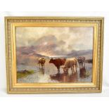HR HALL (FL 1866-1902); oil on canvas, 'Highland cattle Loch Venachar' signed lower left, 50 x 68cm,