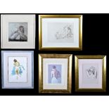 B FOX; watercolour, female nude, signed and dated '92, 36 x 26cm, and four further similar prints by