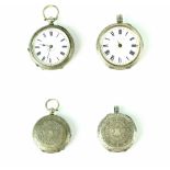 Two hallmarked silver pocket watches with fancy cases, the dial of one example inscribed,