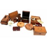 A mixed group of wooden boxes including a 19th century rosewood veneered 'Thompson & Capper,
