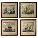 A set of four reproduction Naval coloured etchings, each depicting different Naval vessels,