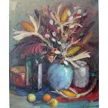 H ZEEGERS (20th century Dutch); oil on canvas, still life of maize and flowers in vase, signed,