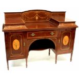 An Edwardian inlaid mahogany buffet sideboard with Classical swag decoration,