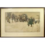 After Cecil Aldin; a coloured print 'The Christmas Coach, the Top of the Hill', titled in margin,