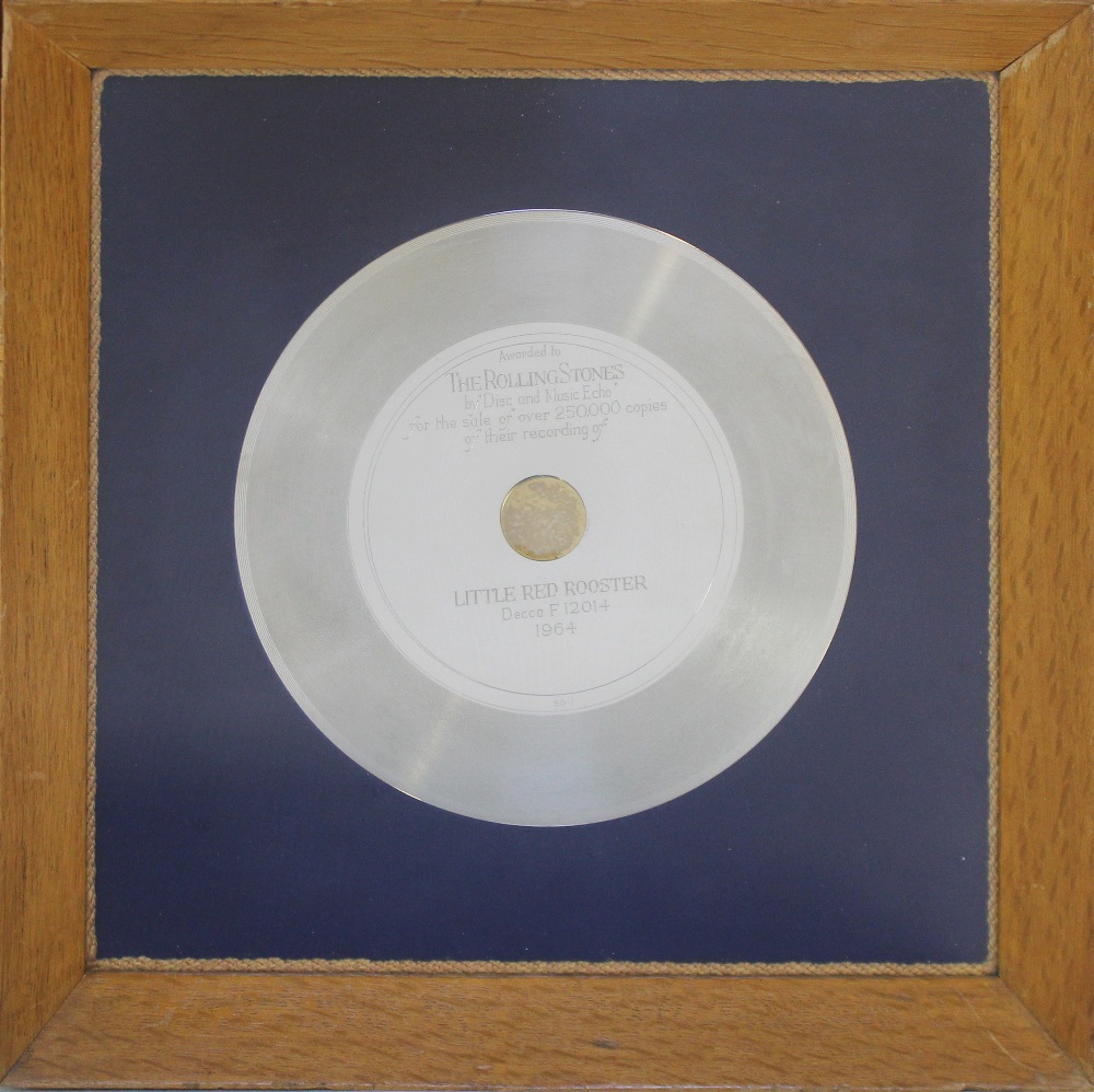 The Rolling Stones; 'Little Red Rooster', a rare presentation silver disc,