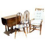 A 19th century rush seat rocking chair,