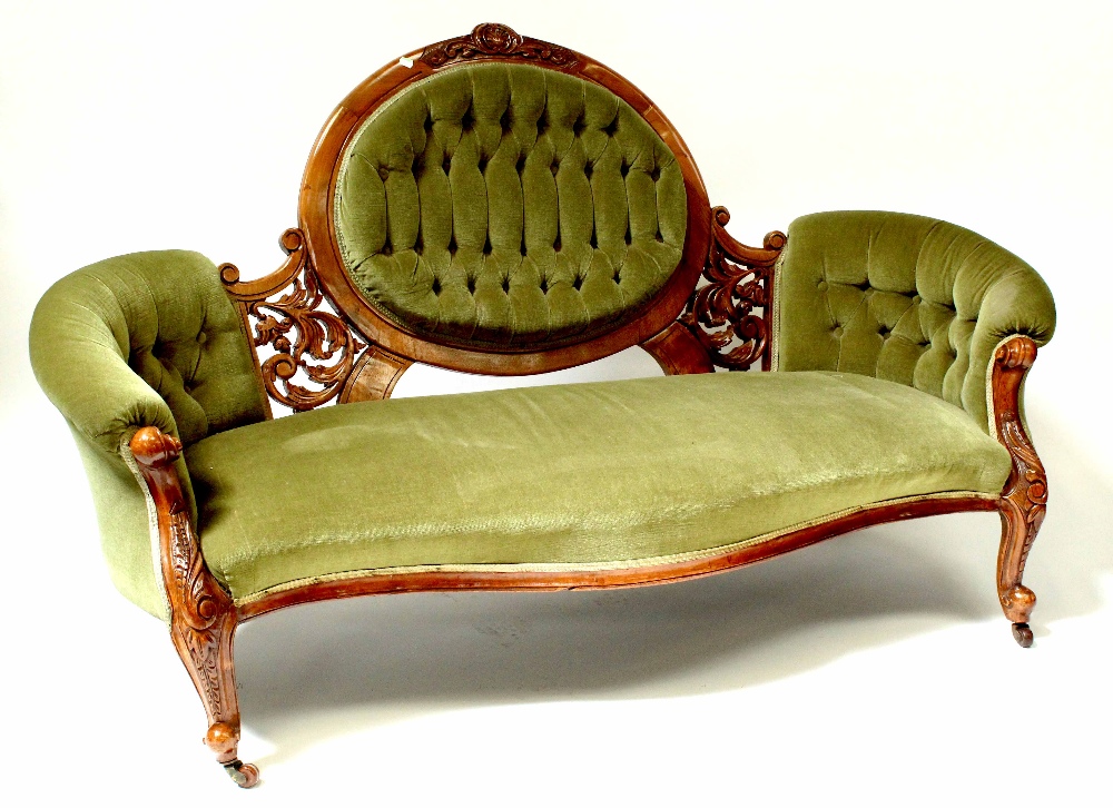 A Victorian walnut three-piece suite comprising three-seater settee, - Image 2 of 3