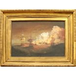 B PEARSON; oil on canvas, Naval battle scene between the French and the English, 32 x 47cm, framed.