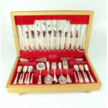 An oak-cased six-setting canteen of silver-plated Insignia cutlery.
