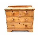 A Victorian pine chest of two short and two long drawers on bracket feet, 82 x 92 x 44cm.