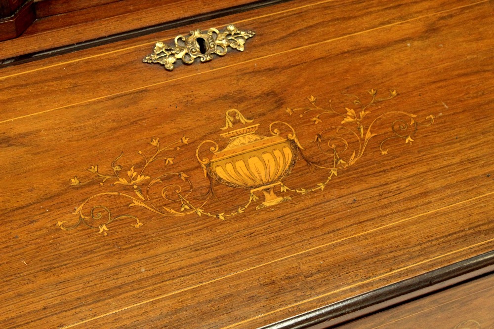 A 19th century rosewood bonheur du jour with inlaid Classical decoration, - Image 2 of 6