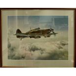 After Gerald Palmer; a colour lithograph 'In the Clear Hawker Hurricane IIC', 44 x 61cm,