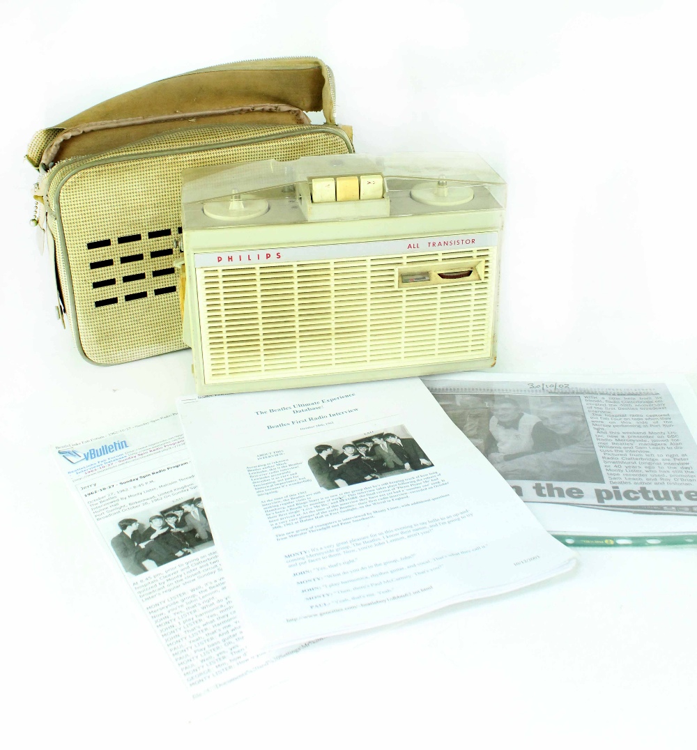 A Philips tape recorder used by Monty Lister of BBC Radio Merseyside for the first radio interview