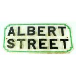 A cast iron street sign 'Albert Street', 30 x 63cm.