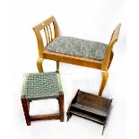 An elm dressing table stool, a small oak foot stool and an oak book trough (3).