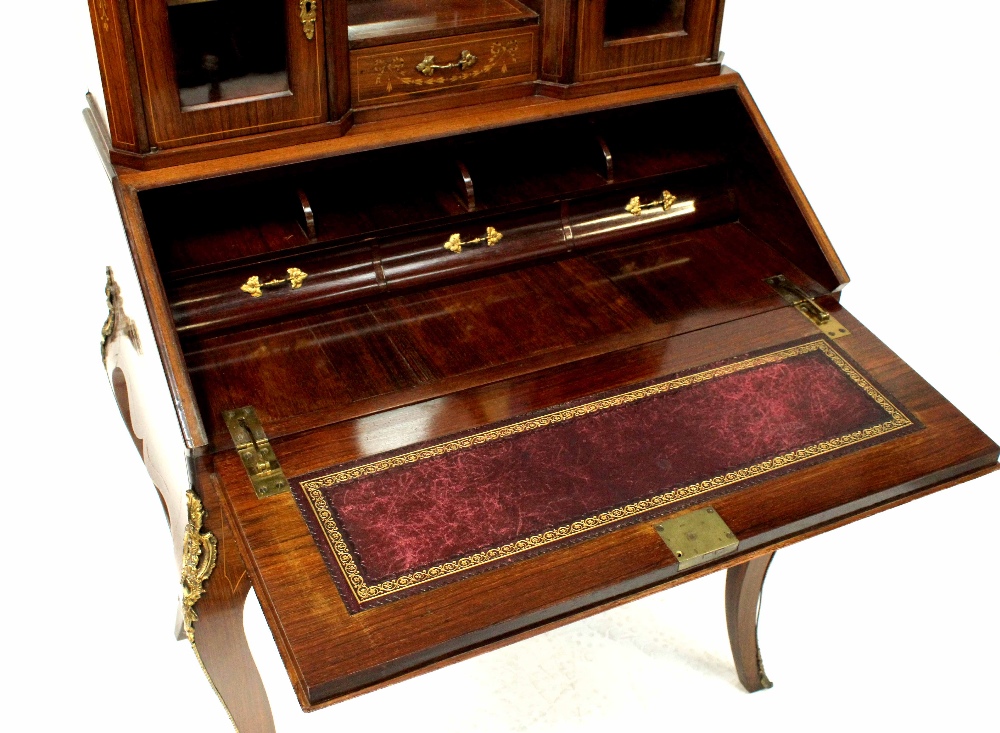 A 19th century rosewood bonheur du jour with inlaid Classical decoration, - Image 4 of 6