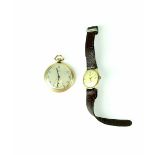 A Buren gold plated open face pocket watch with secondary dial, seventeen-jewel Swiss movement,