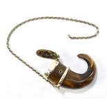A late 19th/early 20th century Scottish miniature carved horn and white metal mounted snuff mull