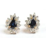 A pair of 9ct yellow gold sapphire and diamond ear studs with butterfly backs, approx 1.3g.