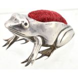 ADIE & LOVEKIN LTD; a hallmarked silver novelty pin cushion modelled in the form of a frog,
