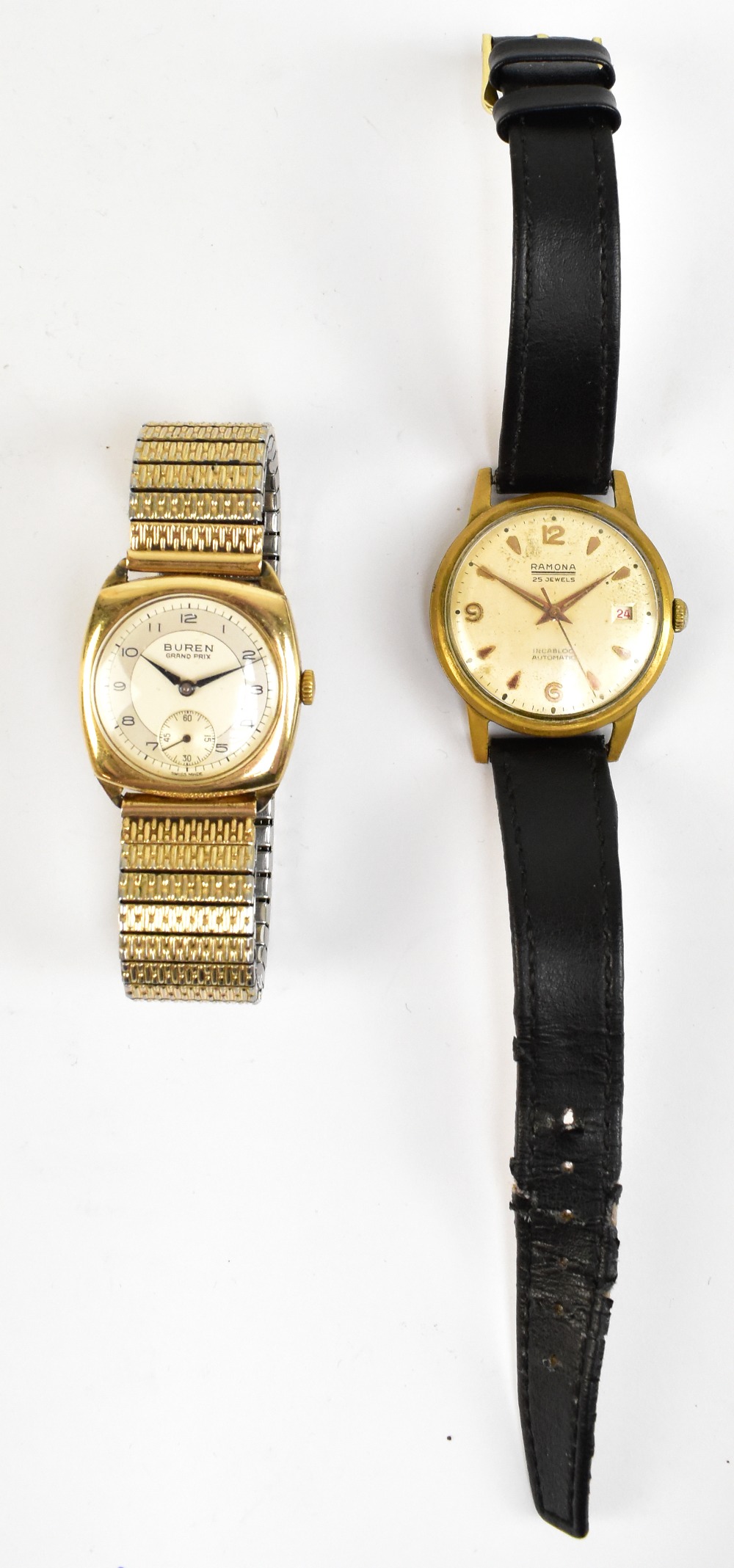 BUREN; a gentleman's 9ct yellow gold cased 'Grand Prix' mechanical wristwatch, the circular dial set