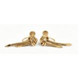 A pair of 9ct yellow gold earrings with twin tassel drops and screw backs, length of drop approx 2.