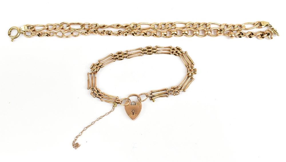 Two 9ct yellow gold bracelets joined to form a necklace, length 42cm, approx 18.8g, and a 9ct yellow