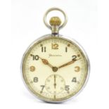 HELVETIA; a military issued chromed crown wind open face pocket watch, with Arabic numerals and