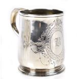 THOMAS MASON; a George II hallmarked silver mug with simple loop handle and later engraved cartouche