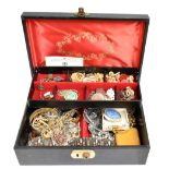 A mixed group of costume jewellery including Chinese sectional bracelet, necklaces, pendants,