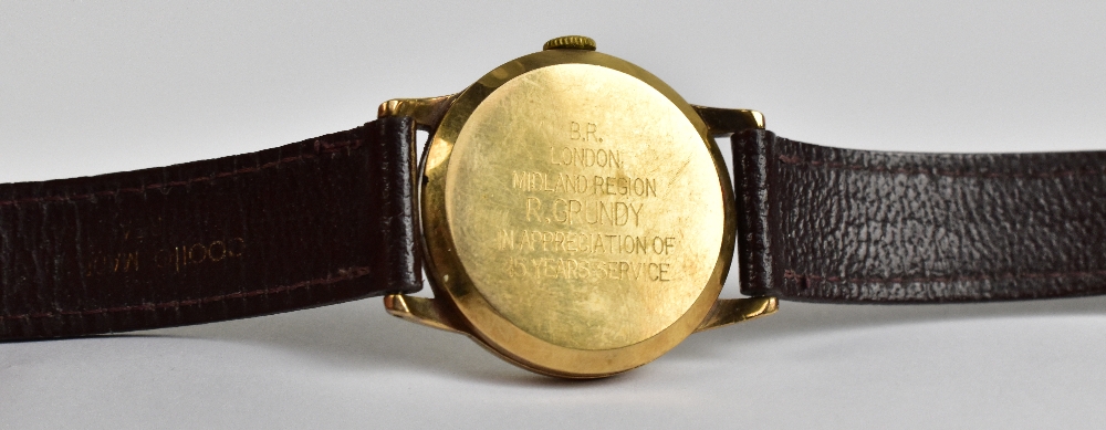 SMITHS; a 9ct yellow gold cased 'De Luxe' mechanical railway service presentation wristwatch, the - Image 2 of 2