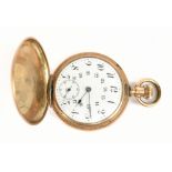 A gold plated crown wind pocket watch, the white enamel dial set with Arabic twenty four hour