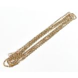 A 9ct yellow gold long guard with spring loop attachment, length 150cm, approx 23.3g.Additional