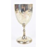 WILLIAM EVANS; a Victorian hallmarked silver goblet, raised on a single knop stem and with gilt