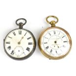 DOREY LESTER & CO; a brass cased chronograph pocket watch, the enamelled dial set with Roman and