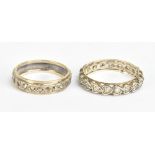 Two 9ct yellow gold and silver eternity rings, size M 1/2 and P 1/2, combined approx 5.5g (2).