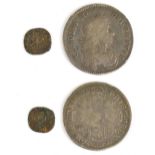 A Charles II (reigned 1660-1685) 1671 half crown and a Charles I 'Rose' farthing (2).Additional