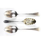 HOLLAND, ALDWINCKLE & SLATER; a pair of Victorian hallmarked silver tablespoons with engraved
