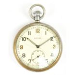 CYMA; a military chrome plated open face pocket watch, the enamelled dial set with Arabic numerals