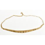 A 9ct yellow gold flat link necklace with graduated rectangular panels, length 40cm, approx 4.2g.